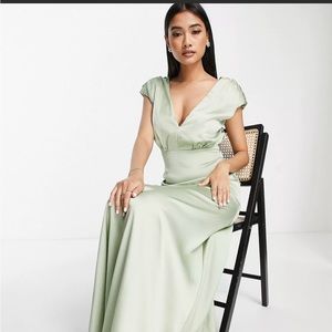 Liquorish Bridesmaid plunge front maxi dress in fresh sage green ASOS